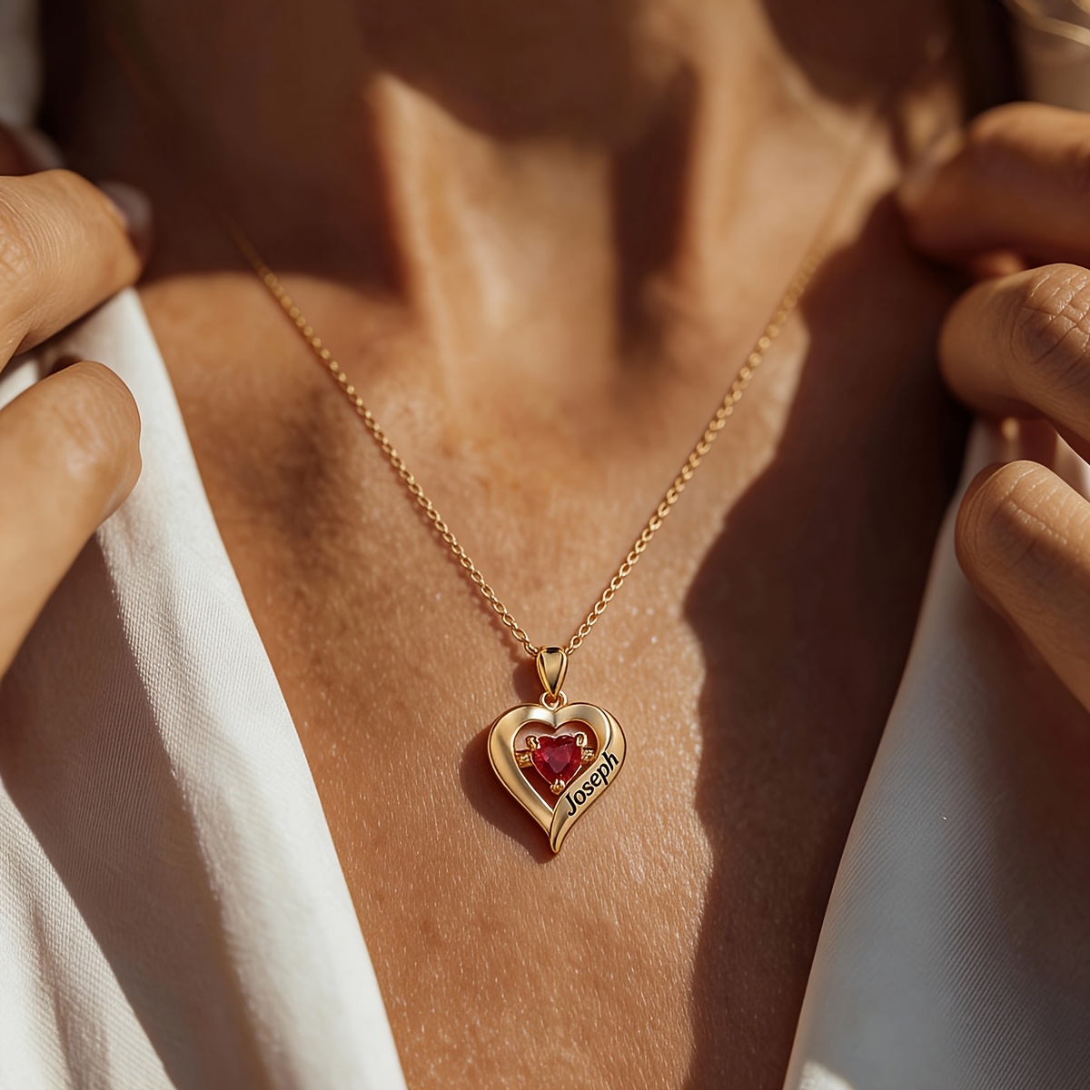 Personalized Heart-Shaped Necklace with Birthstones — Custom Gift
